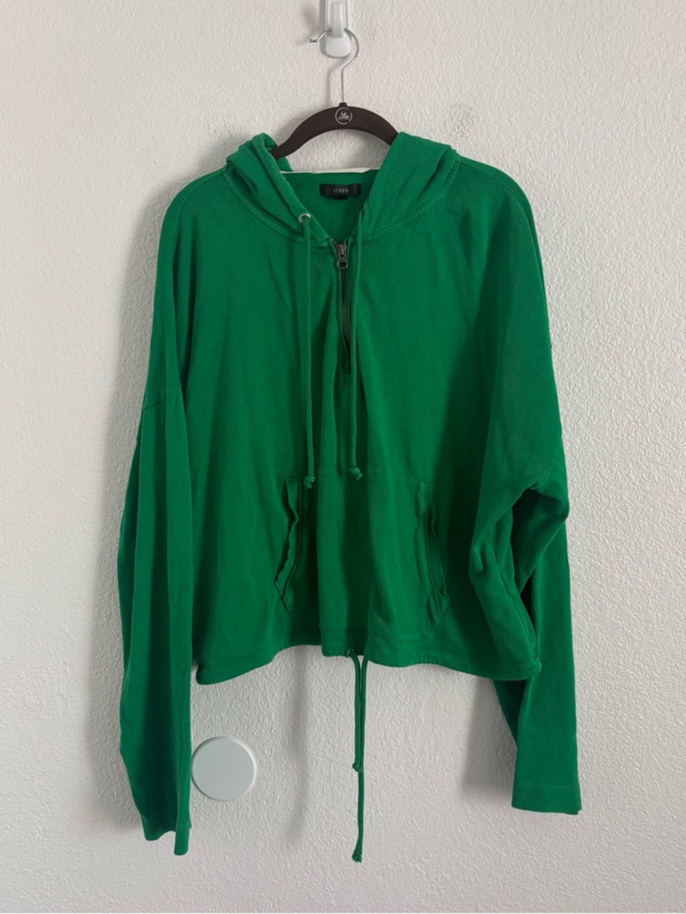 J. Crew Women's Size Large Green Magic Rinse Cropped Drawstring Hoodie